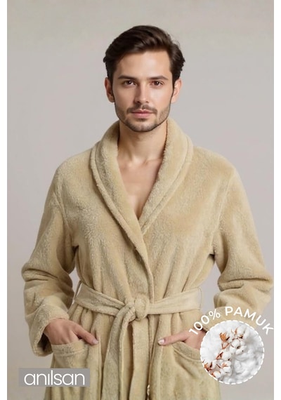 %100 Pamuk Unisex Bej Bornoz - Şalyaka Otel Bornozu, Spa Için Ideal, Günlük Kullanıma Uygun Bej