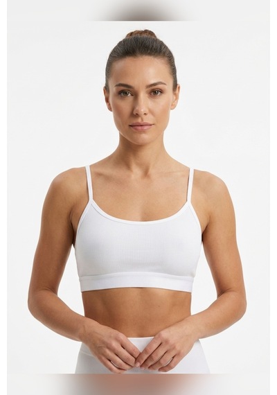 Aura Collections İnce İp Askılı Çıkarılabilir Pedli Fitilli Pamuk Bralette Büstiyer Crop Beyaz