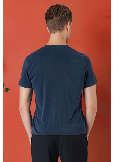 Efor Slim Fit Bisiklet Yaka %100 Pamuk Lacivert Tişört Ts 878 Lacivert