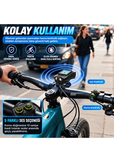 Gps'li Bisiklet Kilometre Saati 4'ü 1 Arada Bisiklet Farı Feneri Led Korna Arka Stop Lambası Bisiklet Bilgisayarı Siyah