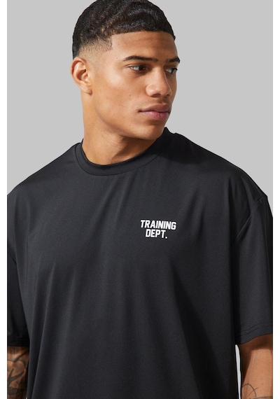 T-shirt - Training Dept. Baskılı Oversize Bisiklet Yaka Kısa Kol Siyah Tişört Siyah