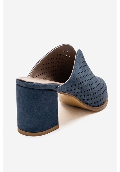 Luvishoes Toen Kot Mavi Süet Hakiki Deri Kadın Kalın Topuklu Terlik