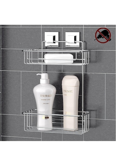 Tekno Tel Ef-256 Yapışkanlı 2 Katlı Düz Banyo Rafı Krom