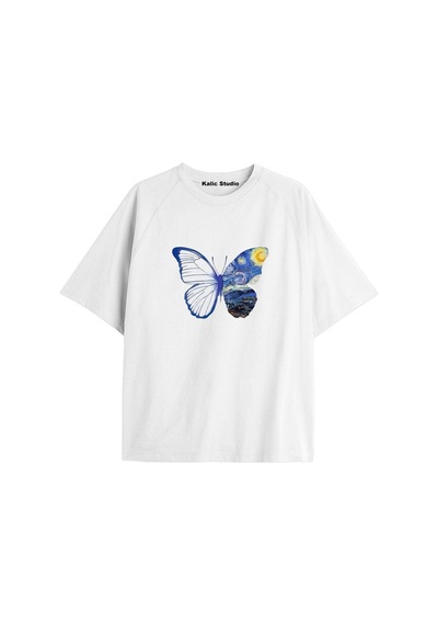 Kalic Studio Unisex Van Gogh Baskılı Oversize Tshirt Beyaz-76