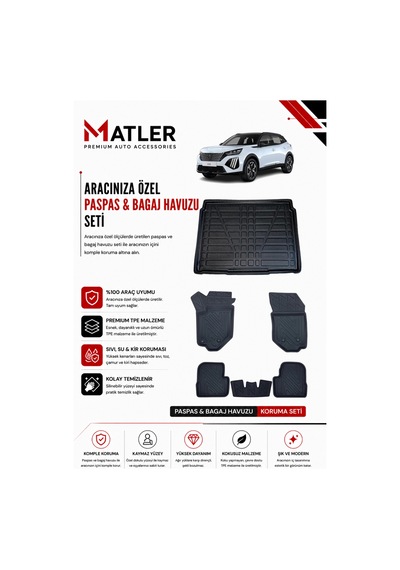 Peugeot 2008 2025 Model 4d Ekstra Havuzlu Paspas Ve Bagaj Havuzu Set