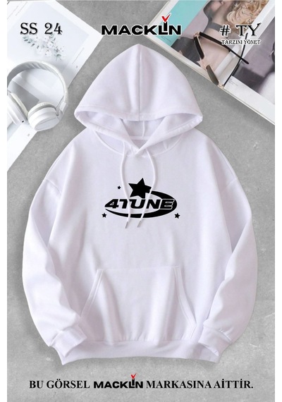 Macklin Unisex Kadın Erkek 4tune Özel Tasarım Baskılı Kapşonlu Sweatshirt Beyaz Mck0748 Beyaz