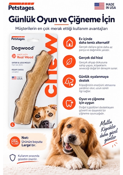 Petstages Durable Stick Large Papaya Ağacından Bitmeyen Köpek Kemiği