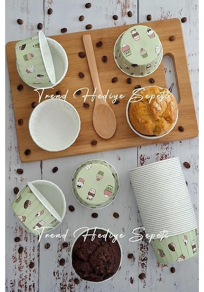 Cupcake Muffin Kalıbı Büyük Boy Xl Mint Yeşili Dondurma Desenli Jumbo Kek Kapsülü 50'li Diğer