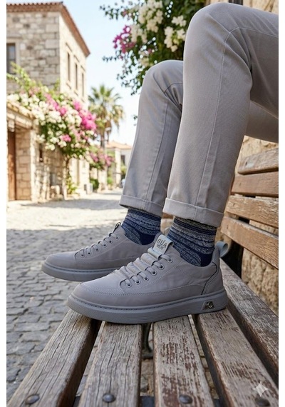 Guja 26y510-2 Rahat Kauçuk Taban Tekstil Lastik Bağcıklı Sneaker Erkek Ayakkabı Gri