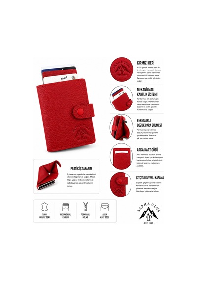 Alphaclub Bag Erkek Hakiki Deri Kırmızı Cüzdan Ve Kartlık