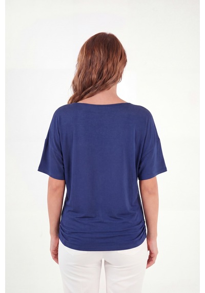 Lela Standart Fit Drape Detaylı Yarasa Kol T Shirt Bayan T Shirt 5866962 Lacivert
