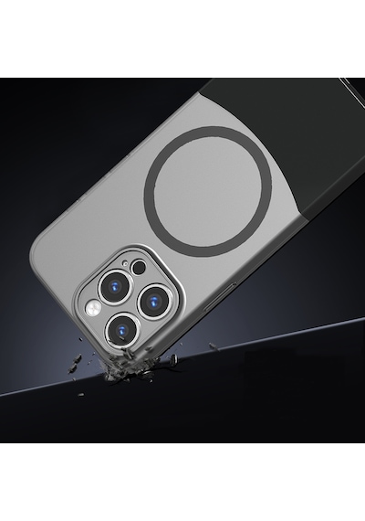 Apple iPhone Uyumlu 14 Pro Max Kılıf M-safe Şarj Özellikli Mıknatıslı Duble Kapak - Siyah Siyah Siyah