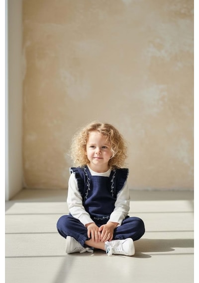 Mnk Baby & Kids Kız Çocuk Otantik Kot Pantolon Ve Bluz Takımı M00797 mavi