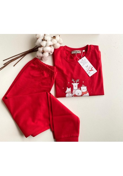 Key Kids Yeni Yıl Family Kırmızı Pijama Noel Konseptli Kırmızı