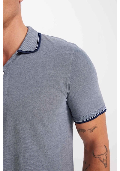 Defacto Slim Fit Dar Kesim Polo Yaka Kısa Kollu Pamuklu Tişört D0033AXNS Lacivert