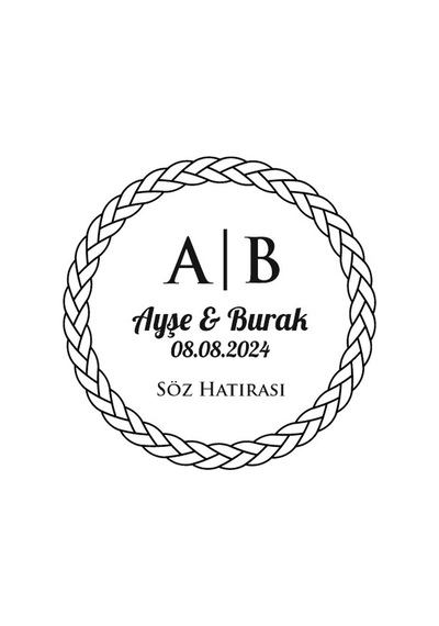 Halat Örgülü Çerçeveli Yuvarlak Mühür Kına Nişan Düğün 3x3 Cm Özel Etiket / 50 Adet Sticker Beyaz