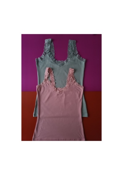 Demirsa Boutique Dantel Detaylı Modal Kumaş Askılı Yeşil Ve Pudra 2'li Kadın Atlet Yeşil-pembe1 Demirsa Boutique Dantel Detaylı Modal Kumaş Askılı Yeşil Ve Pudra 2'li Kadın Atlet Yeşil-pembe1