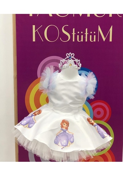 Sofia Baskılı Kız Çocuk Doğumgünü Elbisesi & Parti Kostümü