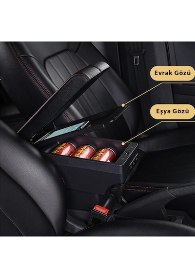 Peugeot 207 2010-2020 Sürgülü Kolçak Kol Dayama 2 Adet Usb Li Araca Özel Delmesiz Vidasız Montaj