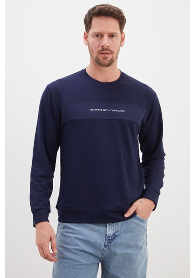 Fullamoda Yazı Baskılı Bisiklet Yaka Modal Sweatshirt Lacivert