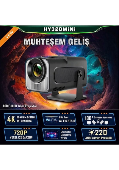 Hy320 Mini 4k Android Taşınabilir Akıllı Projeksiyon Cihazı