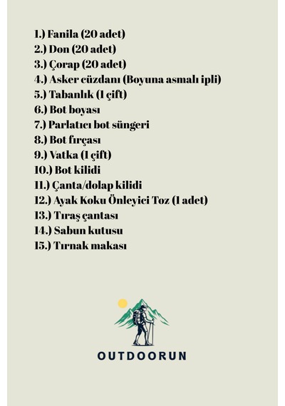 Outdoorun 20'li Askerlik Seti Fanila Don Çorap Ve 27 Parça Aksesuar - Temel Ve Bedelli Askerlik Malzemeleri Haki