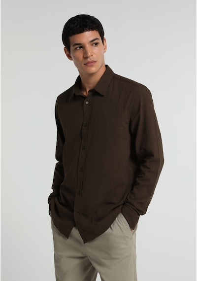 Colin's Colins Regular Fit Shirt Neck Düz Erkek Kahverengi Uzun Kol Gömlek Cl1082053 Q1.v1 Brw