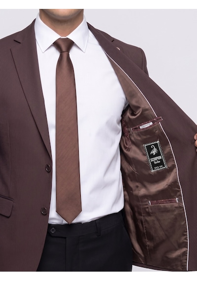 Plus Scorpion Erkek Slim Fit Ceket Likralı Fitilli Kumaş, Çift Düğmeli Tek Yırtmaçlı Modern Tasarım Kahverengi