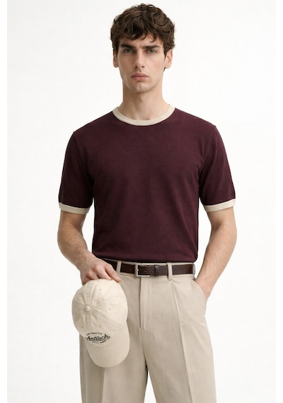 Antioch Kontrast Yaka Erkek T-shirt Bordo