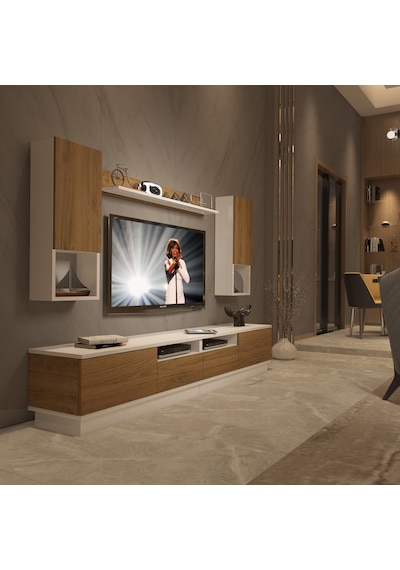Decoraktiv Trendstyle 5220das Mdf Tv Ünitesi Tv Sehpası - Beyaz Pera Beyaz - Meşe
