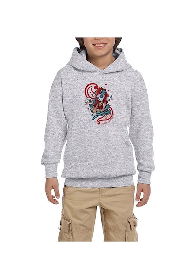 Zepplin Giyim Model Girl With Red Tatto Cartoon Gri Çocuk Kapşonlu Sweatshirt Gri