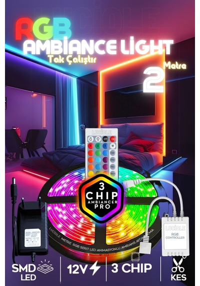 Tv Arkası Yatak Çocuk Odası Mutfak Salon Rgb Şerit Led Tak Çalıştır Uzaktan Kumandalı 2 Metre Modlu