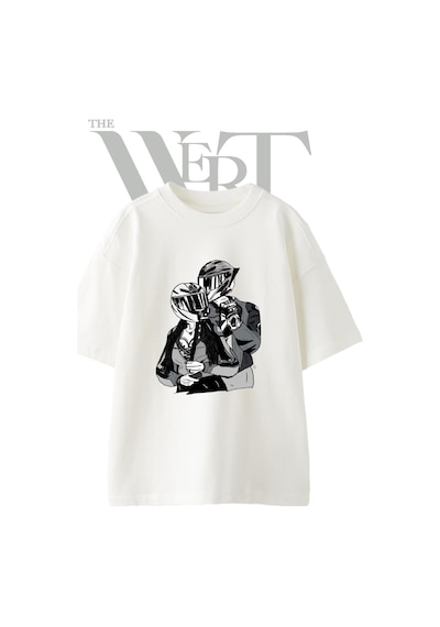 Thewert Motorcu Cift 5 Tasarım Baskılı Ünisex Beyaz Oversize T-shirt