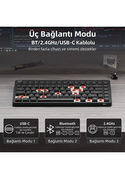 Nuphy Node75 Tri-mode Custom Mekanik Oyuncu Klavyesi Gri-blush Nano