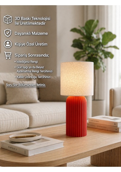 Tera Model - Led Abajur - Masa Lambası - Usb 5v İle Çalışır - Slim Led Aydınlatması Dahildir - Dekoratif Lamba - Renk Seçenekli Çok Renkli