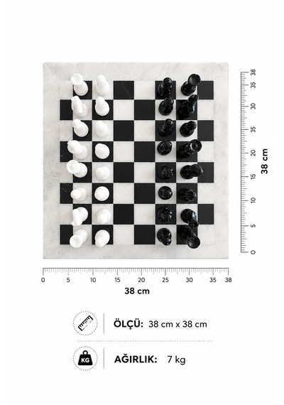 15 İnç Siyah Oniks Doğaltaş Satranç Takımı 38x38 Cm - El Yapımı Premium Satranç Seti Hediye Kutulu - Siyah Beyaz