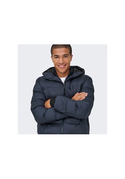 Only & Sons Only&sons Union Seamless Life Puffer Erkek Lacivert Kapüşonlu Mont
