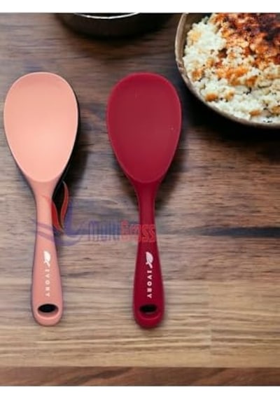 Sert Uçlu Isıya Dayanıklı Yanmaz Yapışmaz Silikon Kaşık 2&apos Li Set, 22 Cm, Somon-fuşya