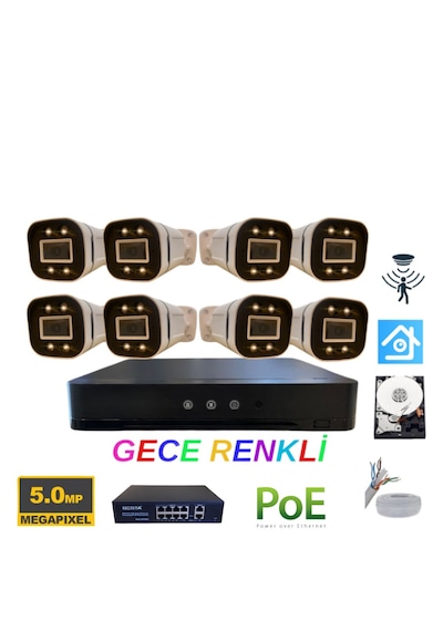 5mp 1440p Warm Led 8 Kameralı 500gb Hdd Güvenlik Kamerası Seti