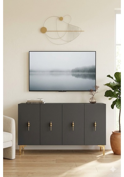 Ka1217ag Salkım Konsol Ve Tv Sehpası Antrasit-gold 120cm