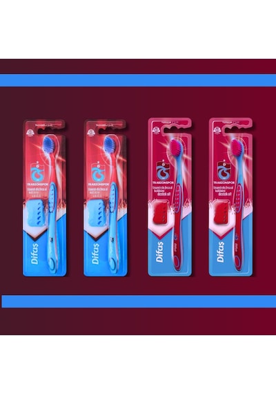 Difaş Trabzonspor Lisanslı Yetişkin Diş Fırçası Yumuşak 4 Adet 2 Bordo 2 Mavi