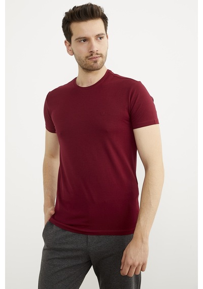 Sıfır Yaka Basic Tişört - Bordo 001