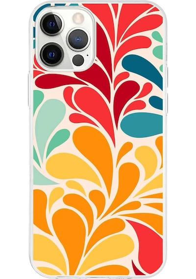 Apple Uyumlu iPhone 12 Pro Max İle 1mm Slim Fit Retro Renkler 5 Baskılı Şeffaf Kılıf Şeffaf