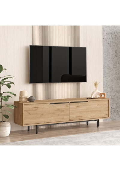 Bohem Tv Ünitesi 160cm Tv Sehpası Metal Ayaklı Sepet Boh1-s Kahverengi