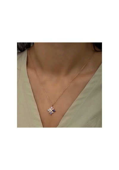 Gümüş Rose Mix Taşlı Umut Çiçeği Kolye Çok Renkli Çok Renkli