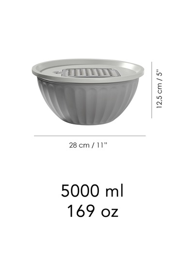 4 Parça Rendeli Saklama Kabı - 5 Lt Büyük Boy Çok Amaçlı Kapaklı Çırpma Karıştırma Kabı Gri Gri