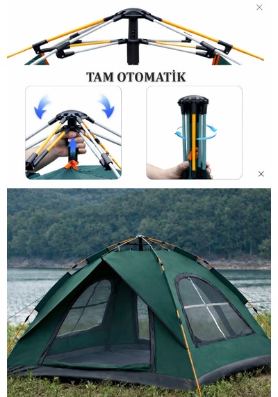 3 Kişilik Otomatik Kamp Çadırı Çift Katmanlı Su Geçirmez Hızlı Kurulum 220x200x145 Cm Yeşil