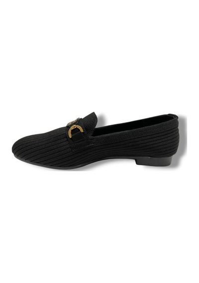 C-shoes 3160-25 Triko G Elips Taşlı Toka Kadın Babet Sıyah