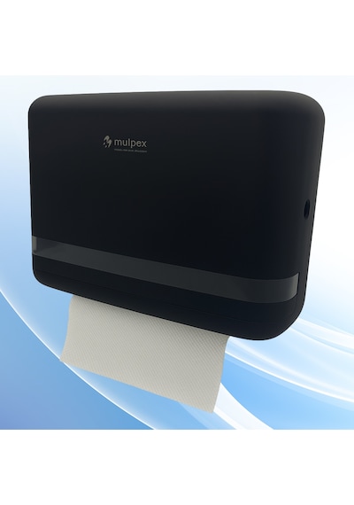 Mulpex Siyah Duvara Monte Z Katlamalı Kağıt Havlu Dispenseri Premium Abs Gövde, Anahtarlı Kilit, Vidalı & Yapışkan Montaj Siyah