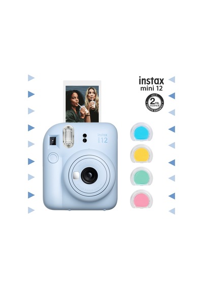 Fujifilm Instax Mini 12 Fotoğraf Makinesi + 4'lü Renkli Lens Seti Mavi